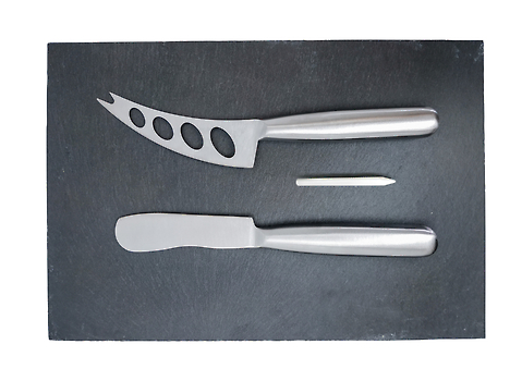 Zestaw do sera 4-częściowy/ Kamienna deska dwa stalowe noże i kreda/ Nerthus