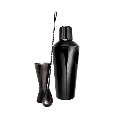 Zestaw barmański Moonlight/ shaker miarka 50/25 ml łyżka barmańska/ czarny metalik/ Vin Bouquet